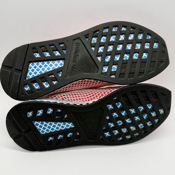 ADIDAS Deerupt CQ2624 Running Shoes Men\'s Sz 8.5 Solar Red Bluebird Mesh Lace-Up